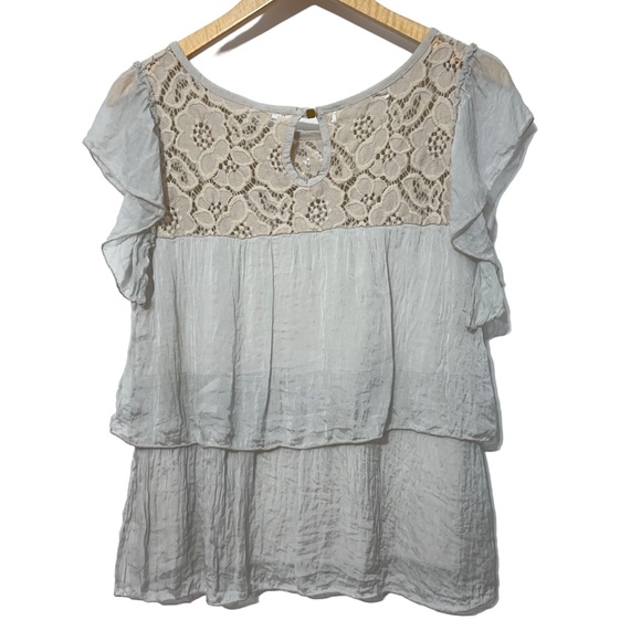 Nicole Womens Crinkle Silk Tiered Ruffles Lace Shirt - Picture 3 of 5